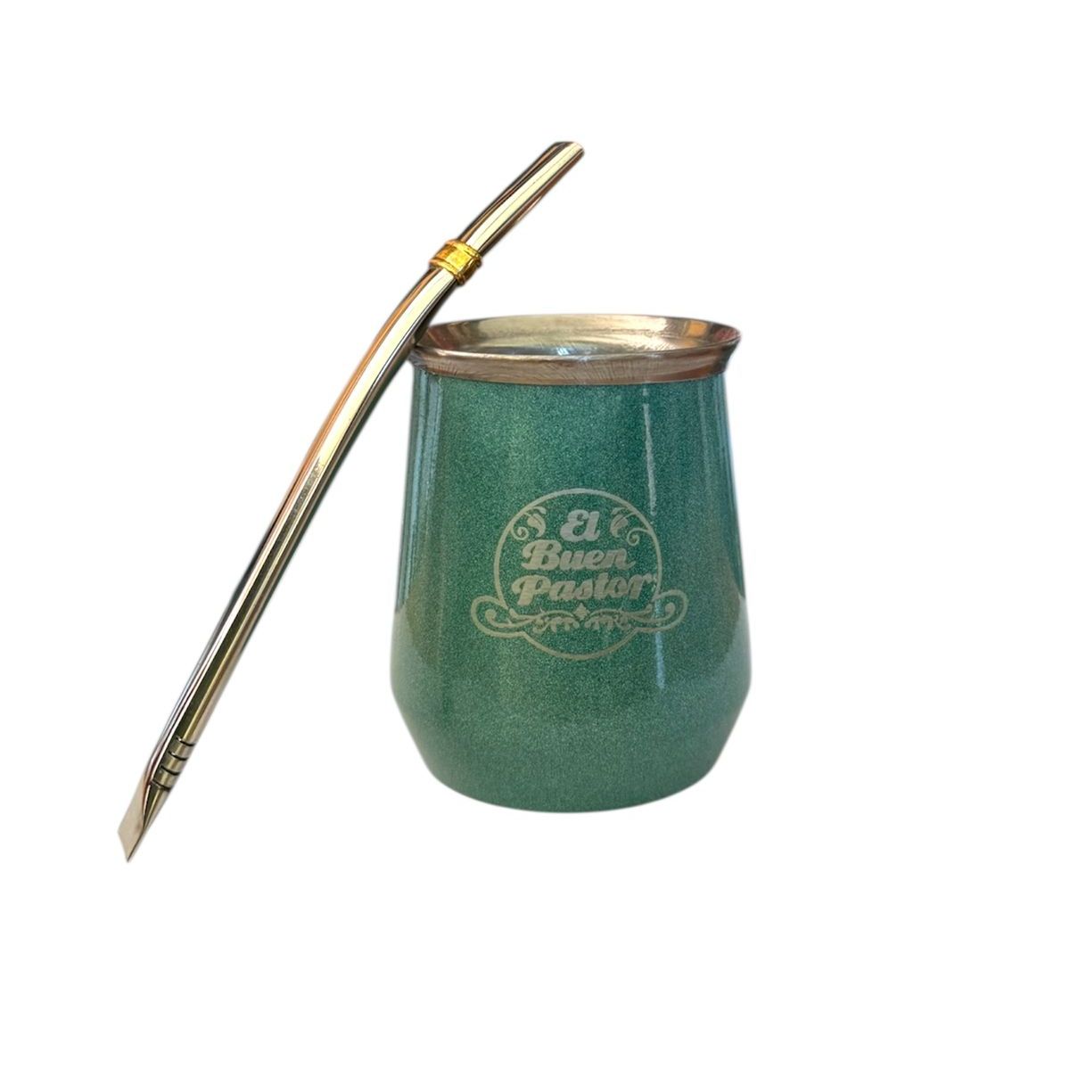 EL BUEN PASTOR - Mate Acero Inoxidable Verde con Bombilla El Buen Pastor