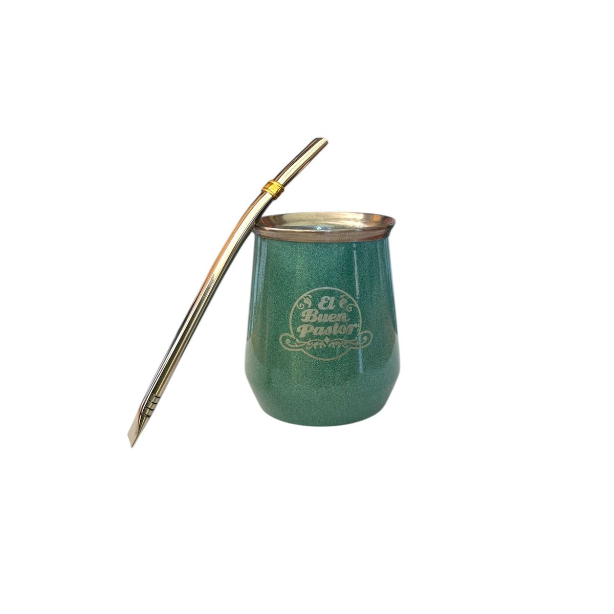 EL BUEN PASTOR - Mate Acero Inoxidable Verde con Bombilla El Buen Pastor