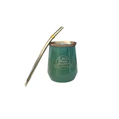 EL BUEN PASTOR - Mate Acero Inoxidable Verde con Bombilla