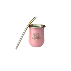 EL BUEN PASTOR - Mate Acero Inoxidable Rosa con Bombilla