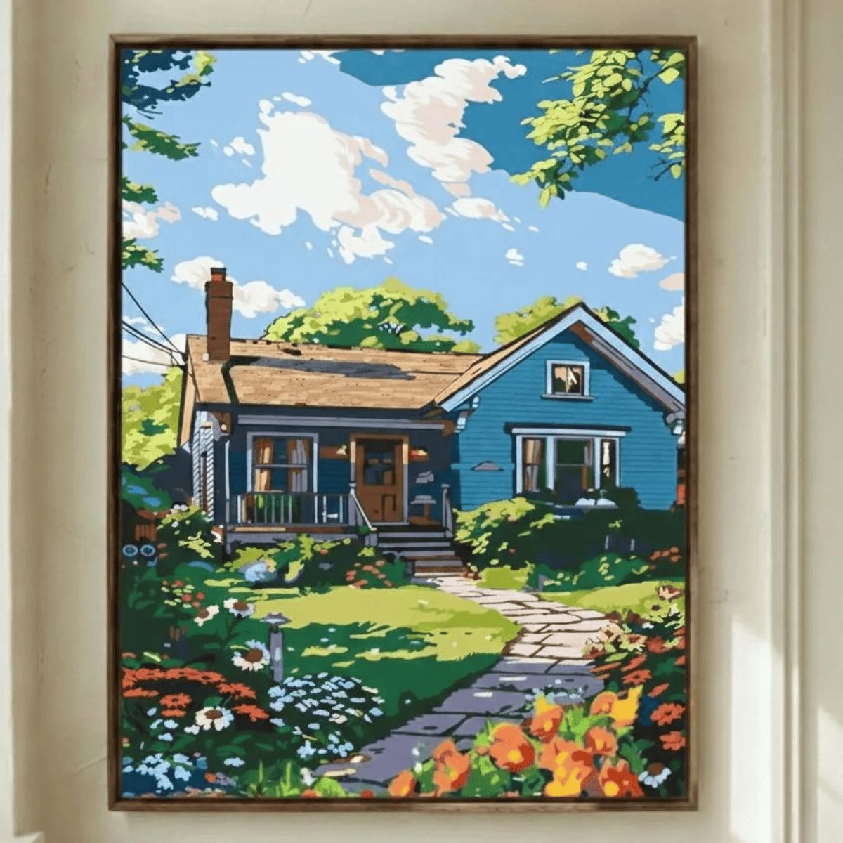 GENERICO - Pintura Por Números 40x50 Casita Azul con Jardín