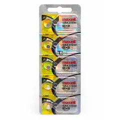 MAXELL - Pack 5 Pilas SR421SW (348) 1.55v Tipo Botón Holograma