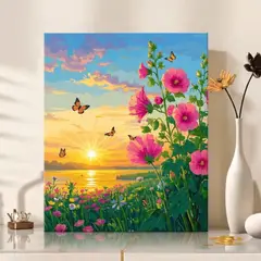 GENERICO - Pintura Por Números 40x30 Flores Rosas y Mariposas