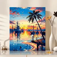 GENERICO - Pintura Por Números 40x30 Barcos en la Playa