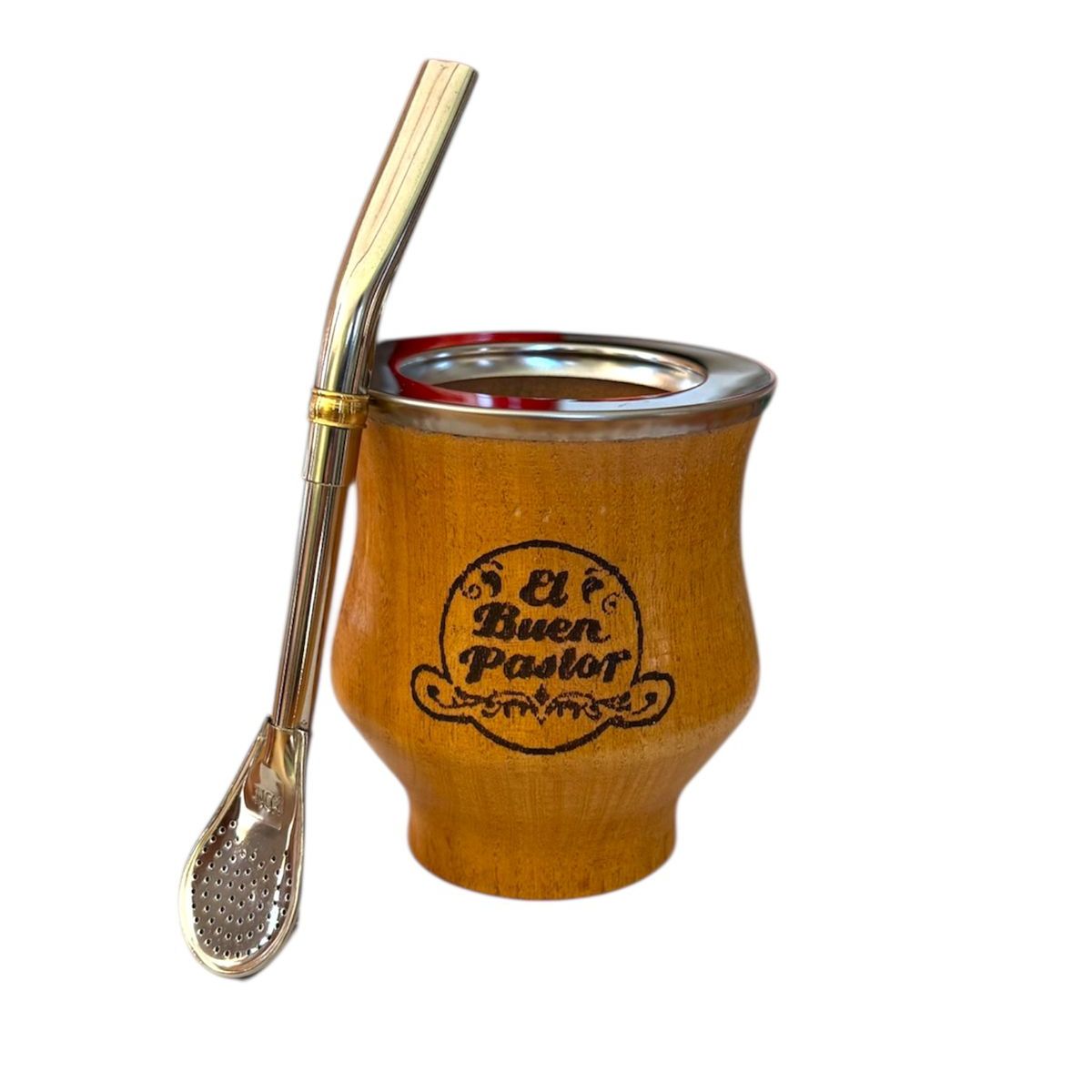 EL BUEN PASTOR - Mate Camionero de Madera Algarrobo mas Bombilla El Buen Pastor
