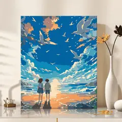 GENERICO - Pintura Por Números 40x30 Niños en la Playa