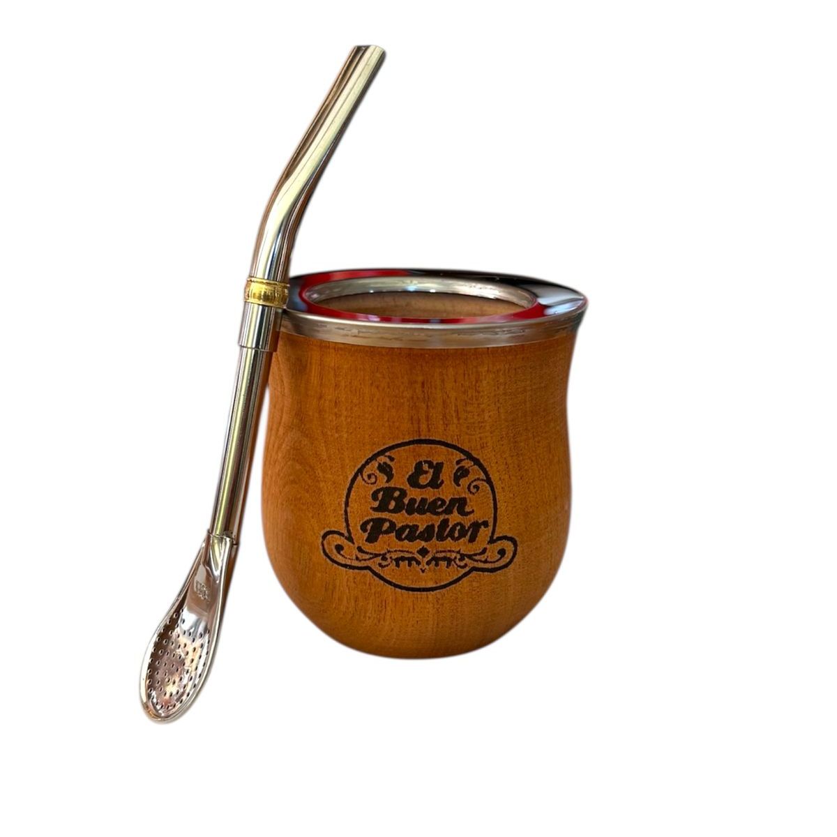 EL BUEN PASTOR - Mate Barrilito de Madera Algarrobo mas Bombilla El Buen Pastor