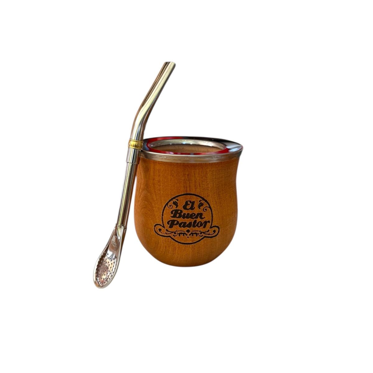 EL BUEN PASTOR - Mate Barrilito de Madera Algarrobo mas Bombilla El Buen Pastor