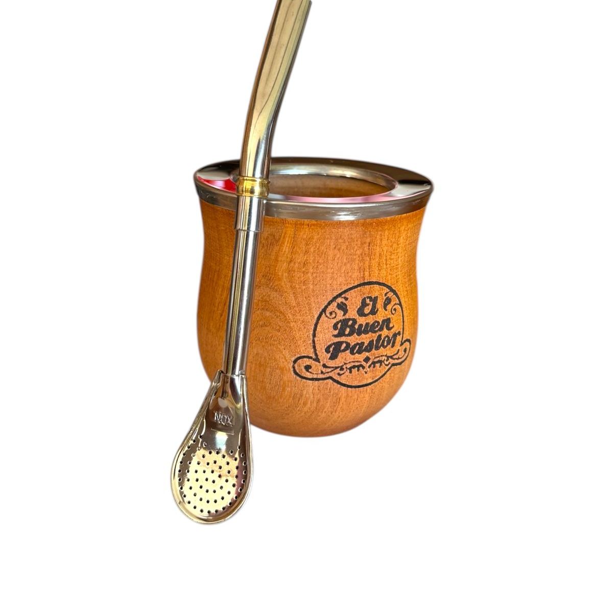 EL BUEN PASTOR - Mate Barrilito de Madera Algarrobo mas Bombilla El Buen Pastor