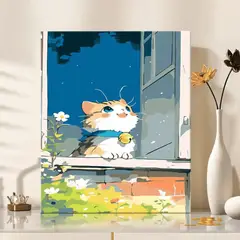 GENERICO - Pintura Por Números 40x30 Gato en la Ventana