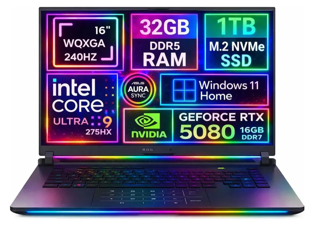 NOTEBOOK GAMER Rog Strix G16 2025 WQXGA 2.5k Ultra 9 275hx 1tb 32gb Rtx 5080 16GB