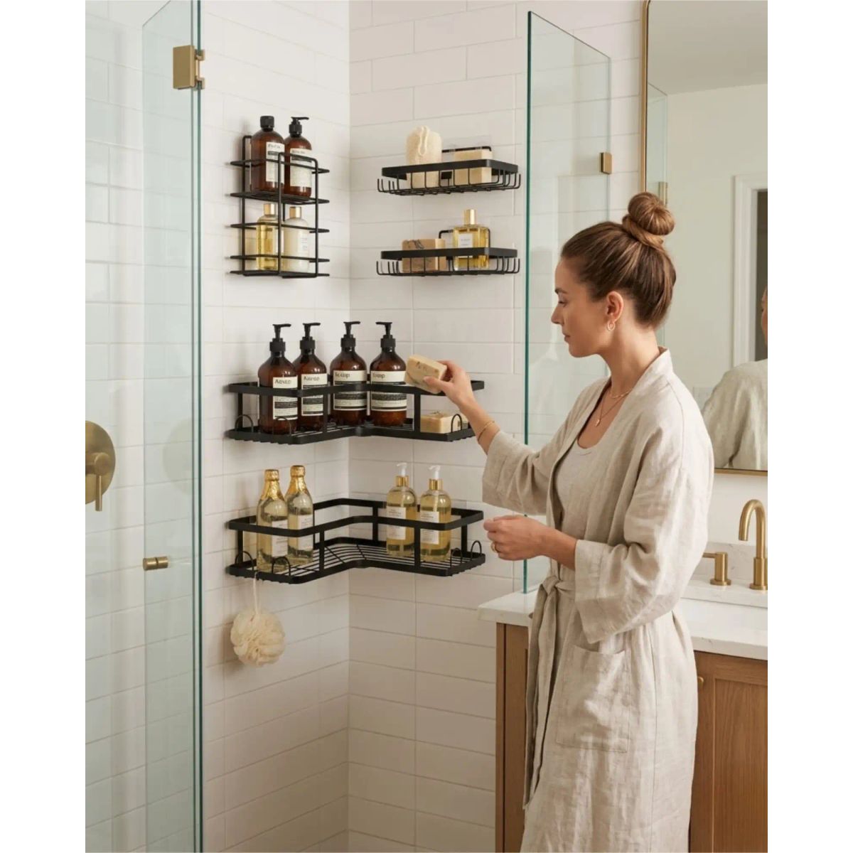 GENERICO - Set Organizador Baño 5 Piezas Adhesivo No Requiere Taladro