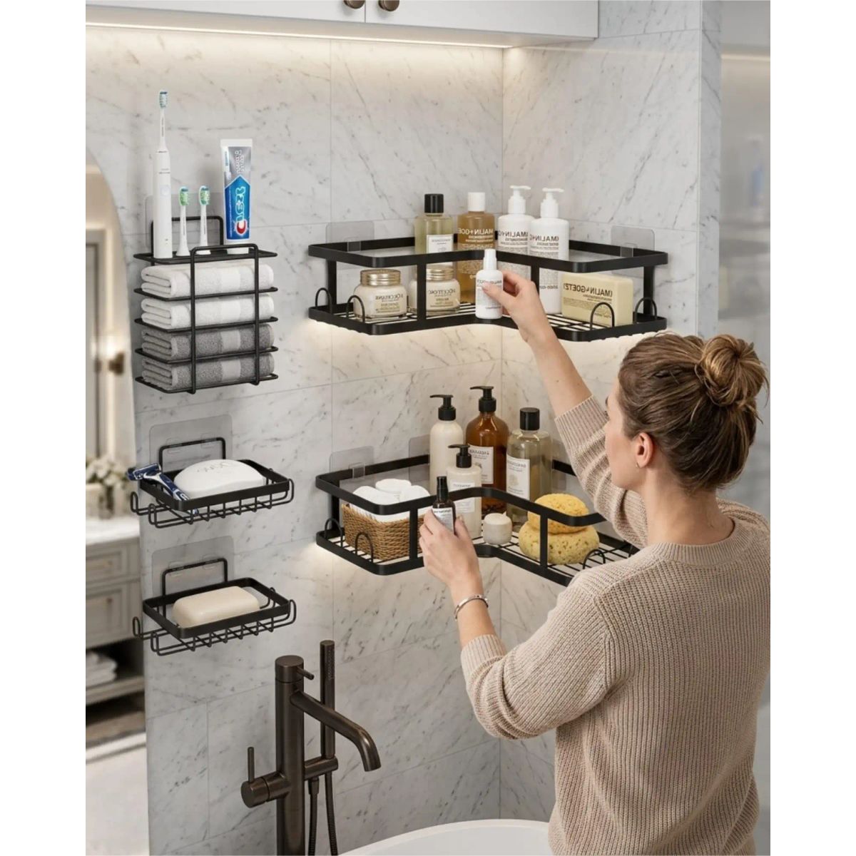 GENERICO - Estantes de Baño 5 Piezas Adhesivas de Instalación Rápida