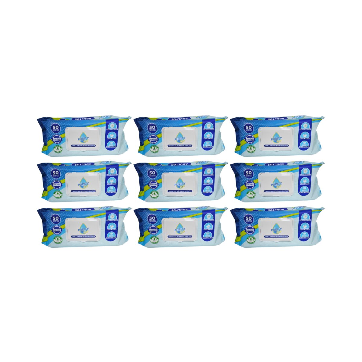 GENERICO - Pack 9 Toallitas Húmedas Adulto Purity Eco 50 Un , Extra Grande.