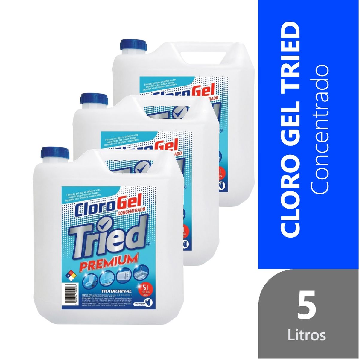 GENERICO - Pack 3 Cloro Gel 5 Litros Concentrado Premium TRIED