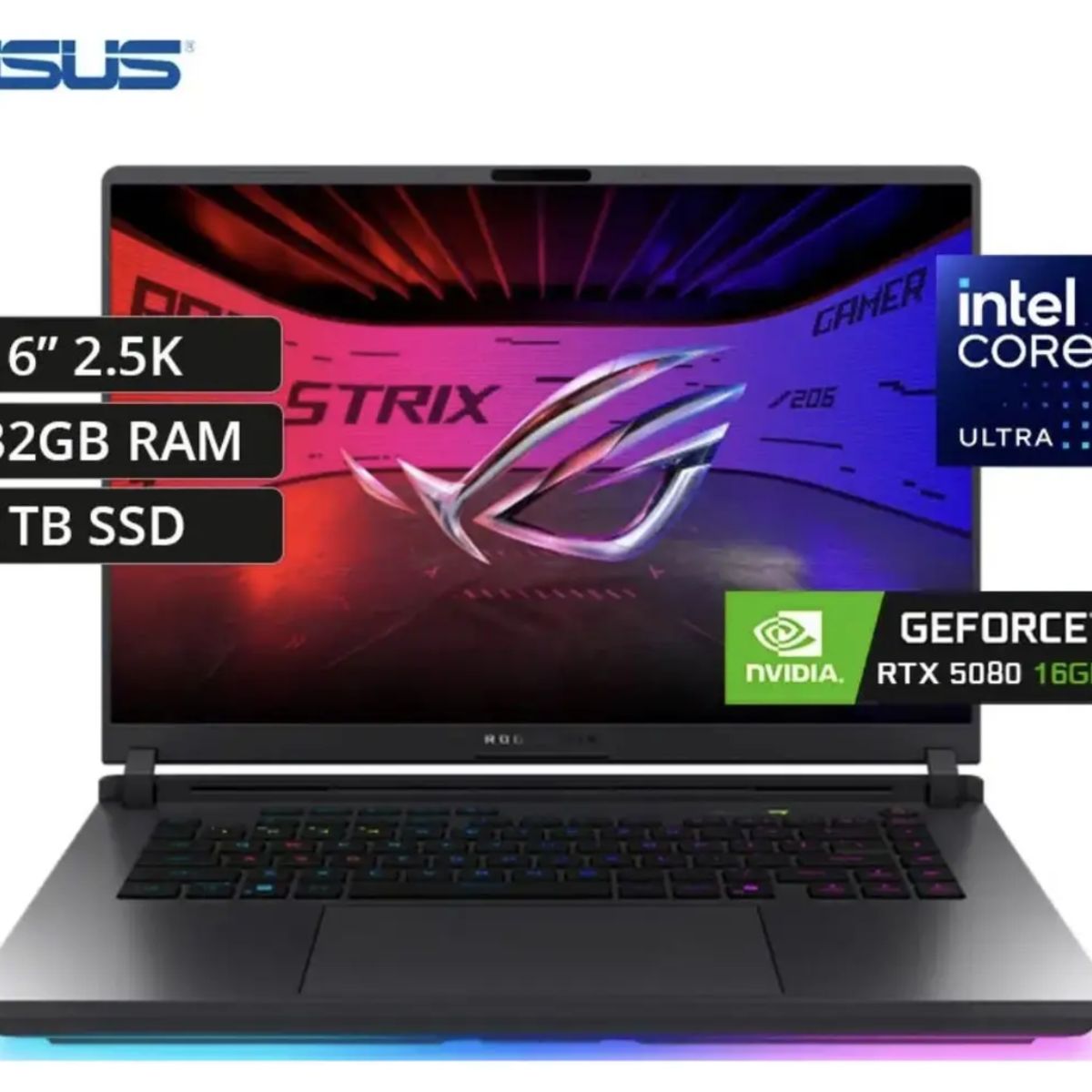 ASUS - NOTEBOOK GAMER Asus Rog Strix G16 2025 WQXGA 2.5k Ultra 9 275hx 1tb 32gb Rtx 5080 16GB