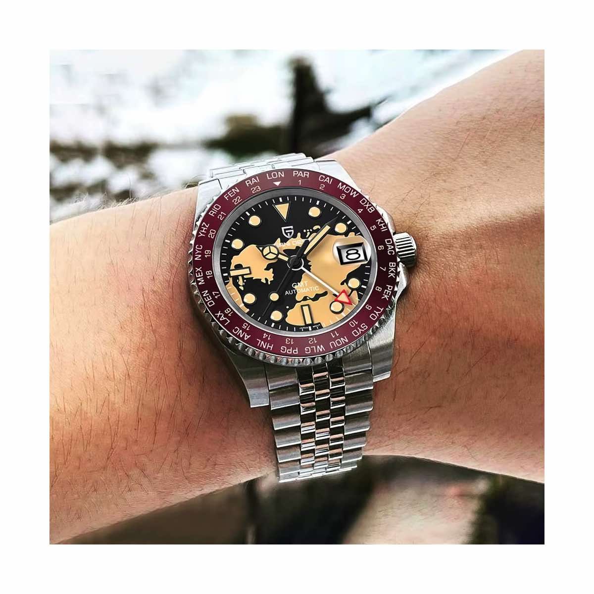 PAGANI - Reloj Pagani Design Automático Gmt Nh34 World Time Cristal Zafiro