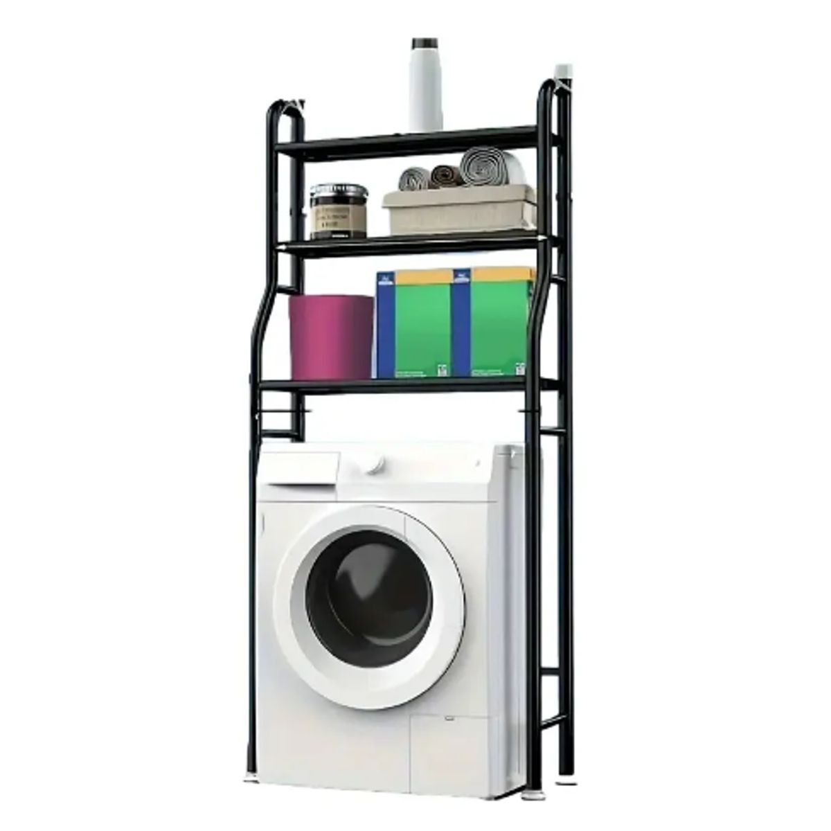 GENERICO - Organizador Estante De Lavadora Metálico Rack 3 Niveles Color Negro