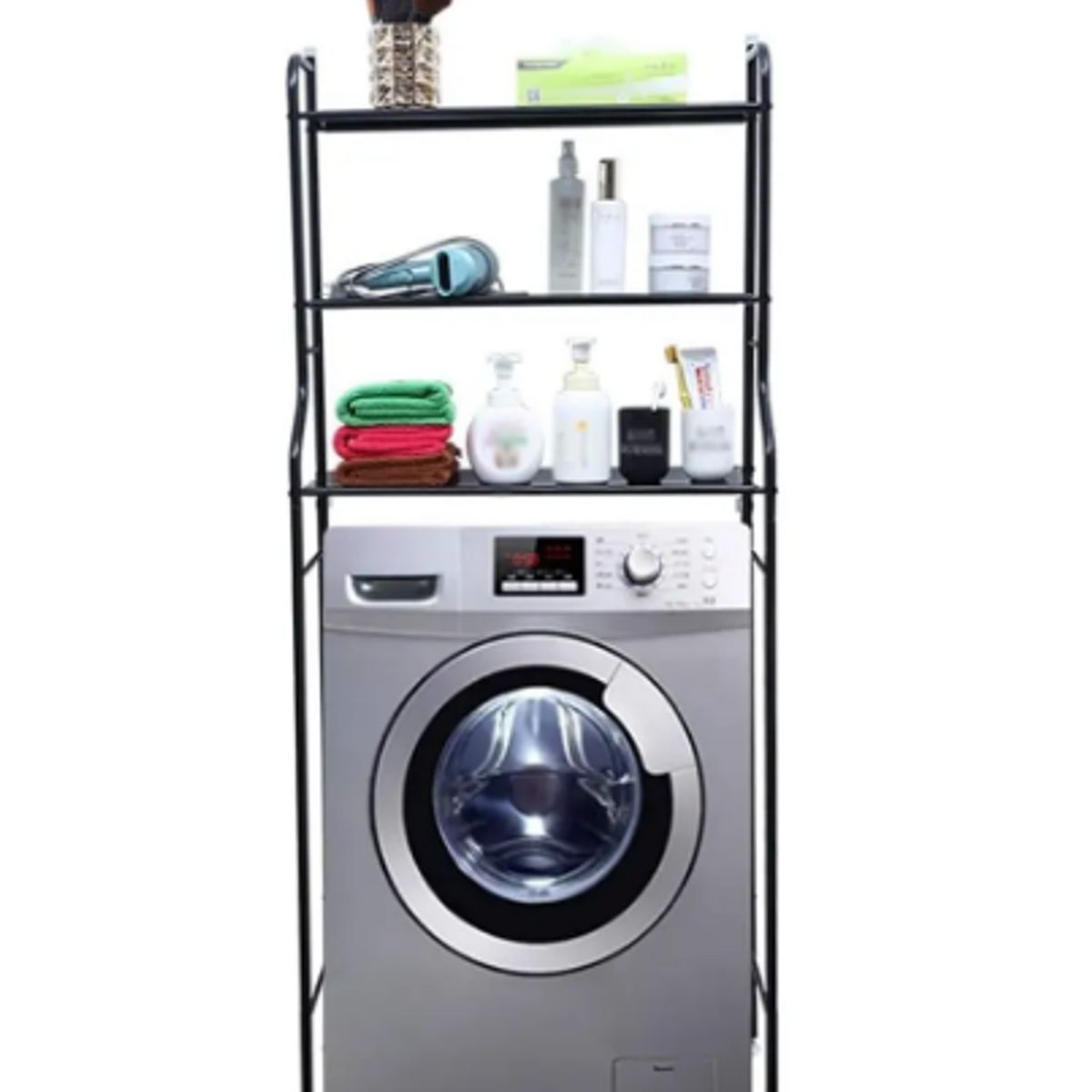 GENERICO - Organizador Estante De Lavadora Metálico Rack 3 Niveles Color Negro
