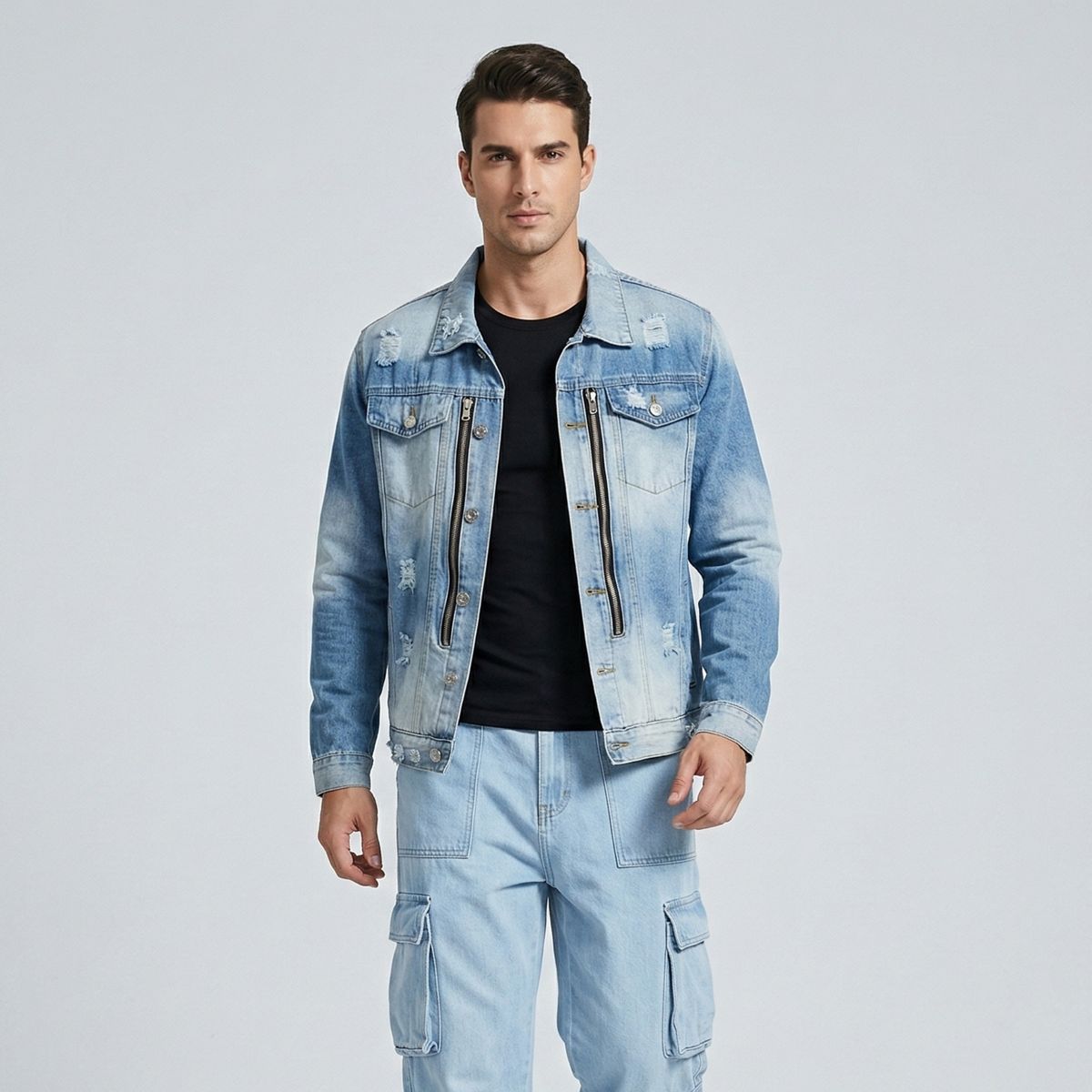 D'JOE - Chaqueta Mezclilla Destroyed Hombre Slim