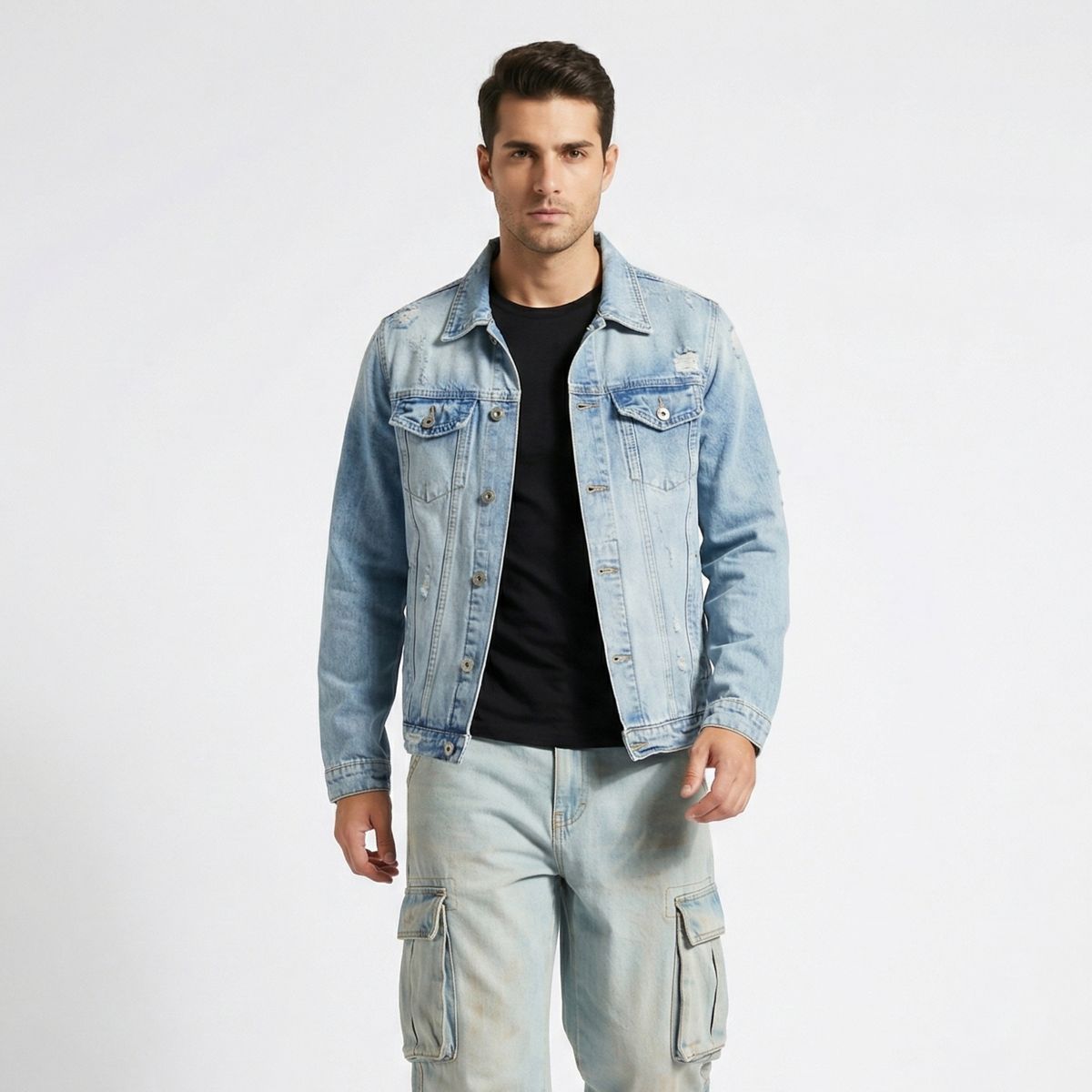 D'JOE - Chaqueta Mezclilla Destroyed Hombre Slim