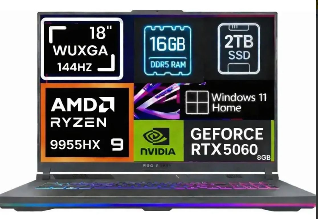 ASUS NOTEBOOK Rog Strix G18 2025 18" FHD+ 144HZ AMD Ryzen 9 9955hx SSD 2tb 16gb Rtx 5060 8gGB