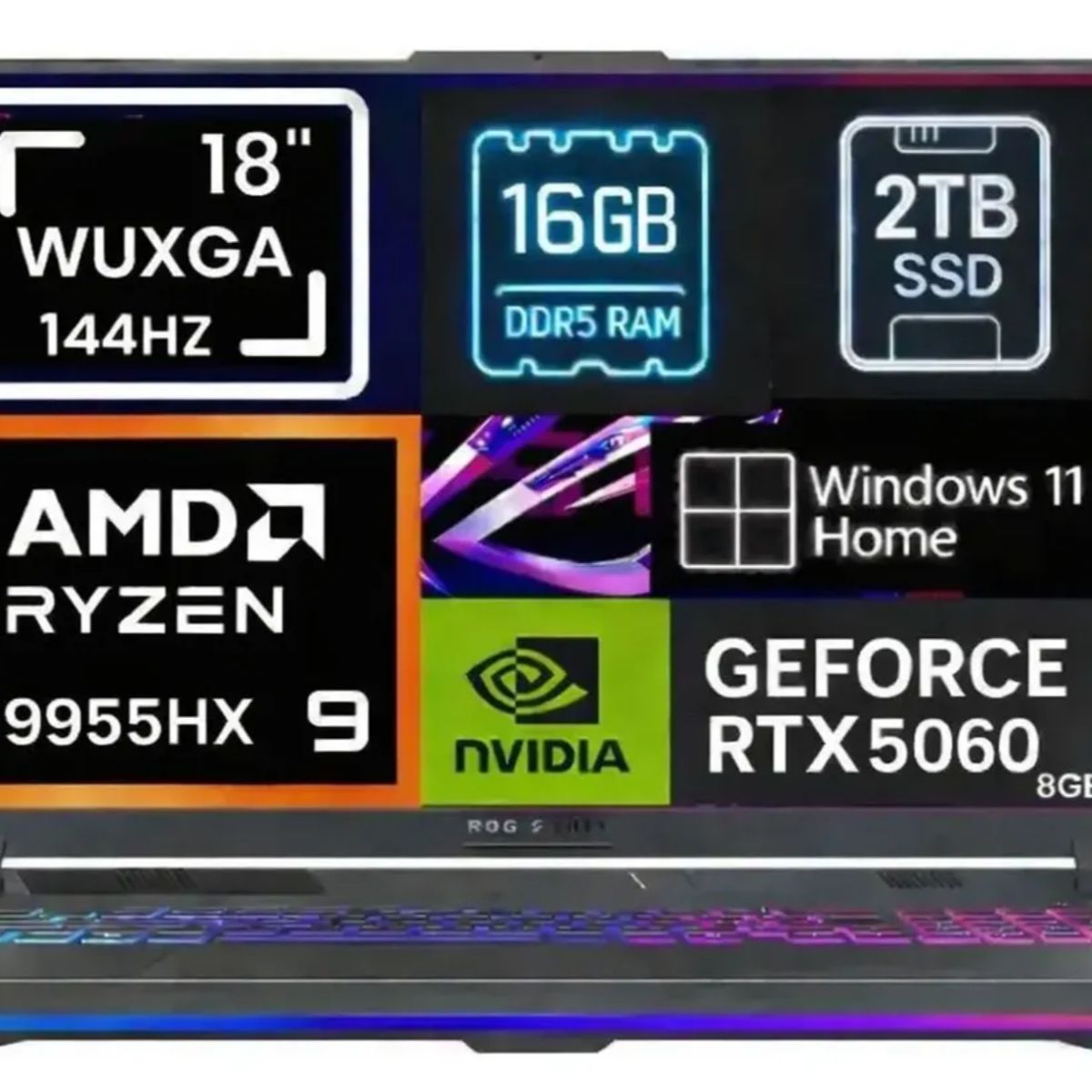 ASUS - NOTEBOOK Asus Rog Strix G18 2025 18" FHD+ 144HZ AMD Ryzen 9 9955hx SSD 2tb 16gb Rtx 5060 8gGB