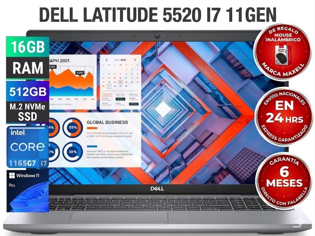 Latitude 5520 FHD i7-1185G7 16GB Ram 512GB SSD Windows 11Pro Reacondicionado Grado A