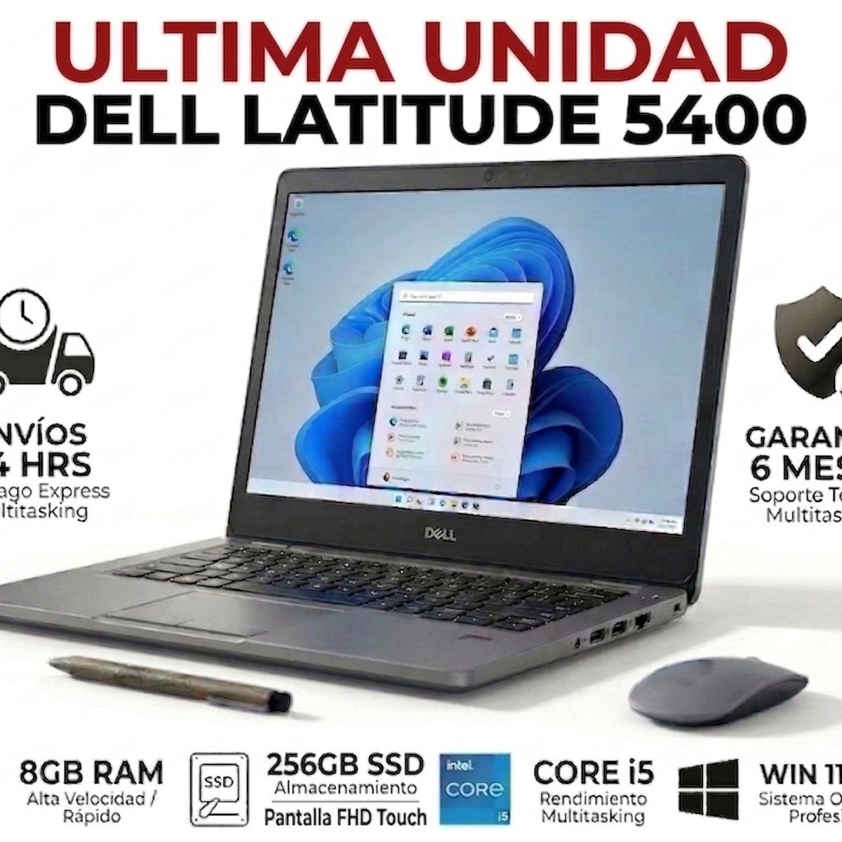 DELL - Latitude 5400 TOUCH FHD i5-8665U 8GB Ram 256GB SSD Windows 11Pro Reacondicionado Grado A