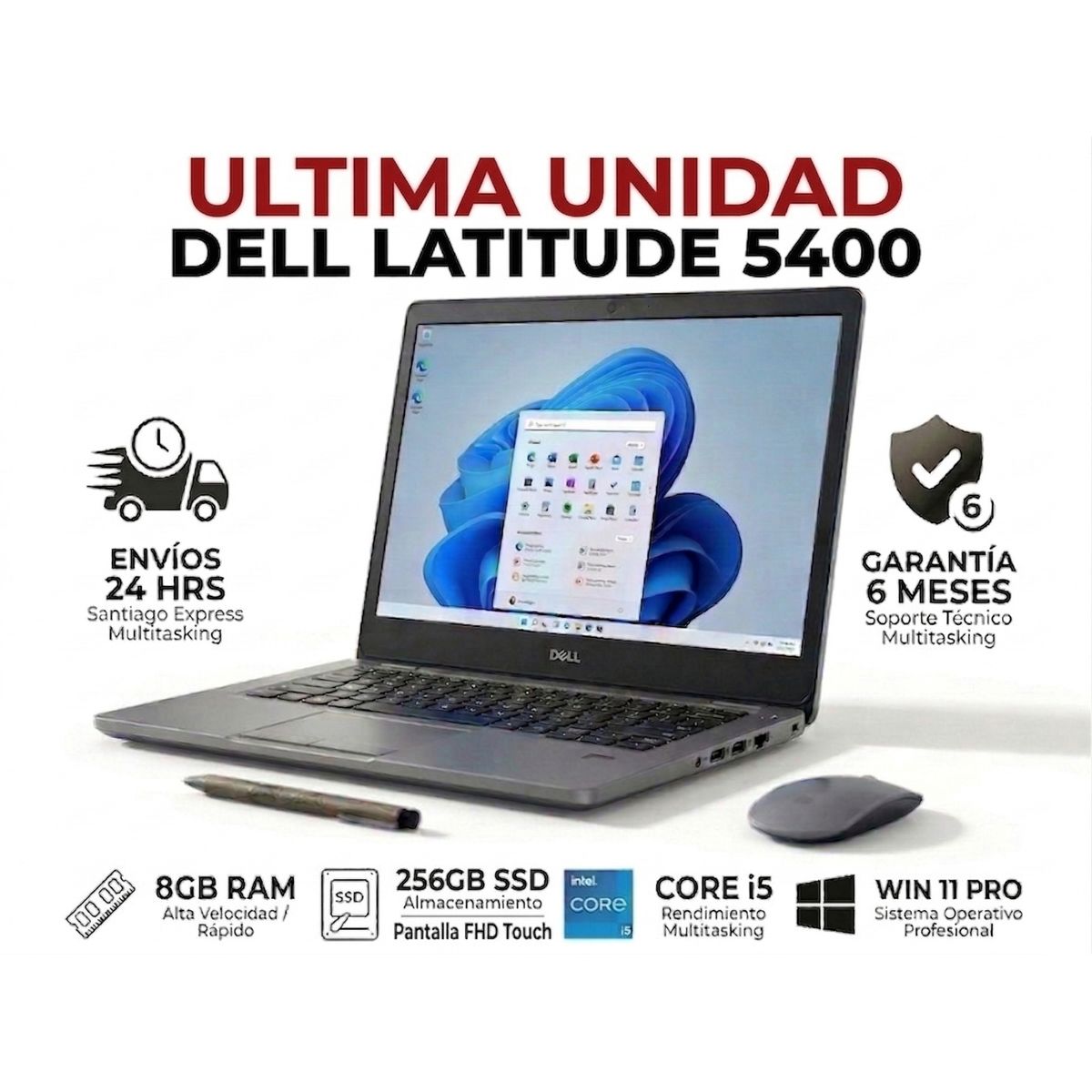 DELL - Latitude 5400 TOUCH FHD i5-8665U 8GB Ram 256GB SSD Windows 11Pro Reacondicionado Grado A