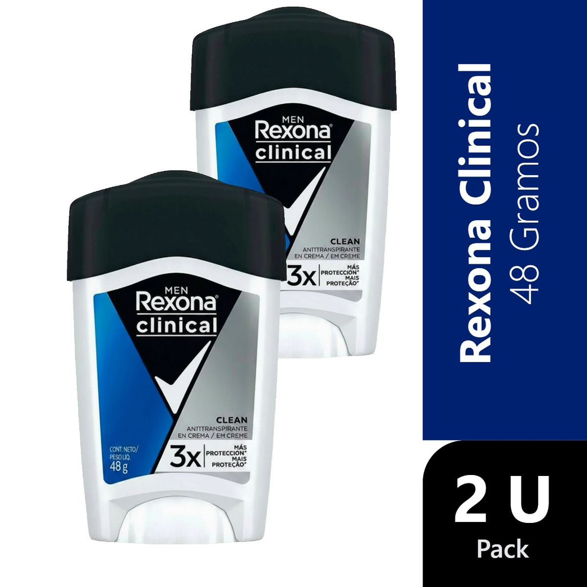 REXONA - Pack 2 Rexona Men Clinical Desodorante Crema Clean 48 g