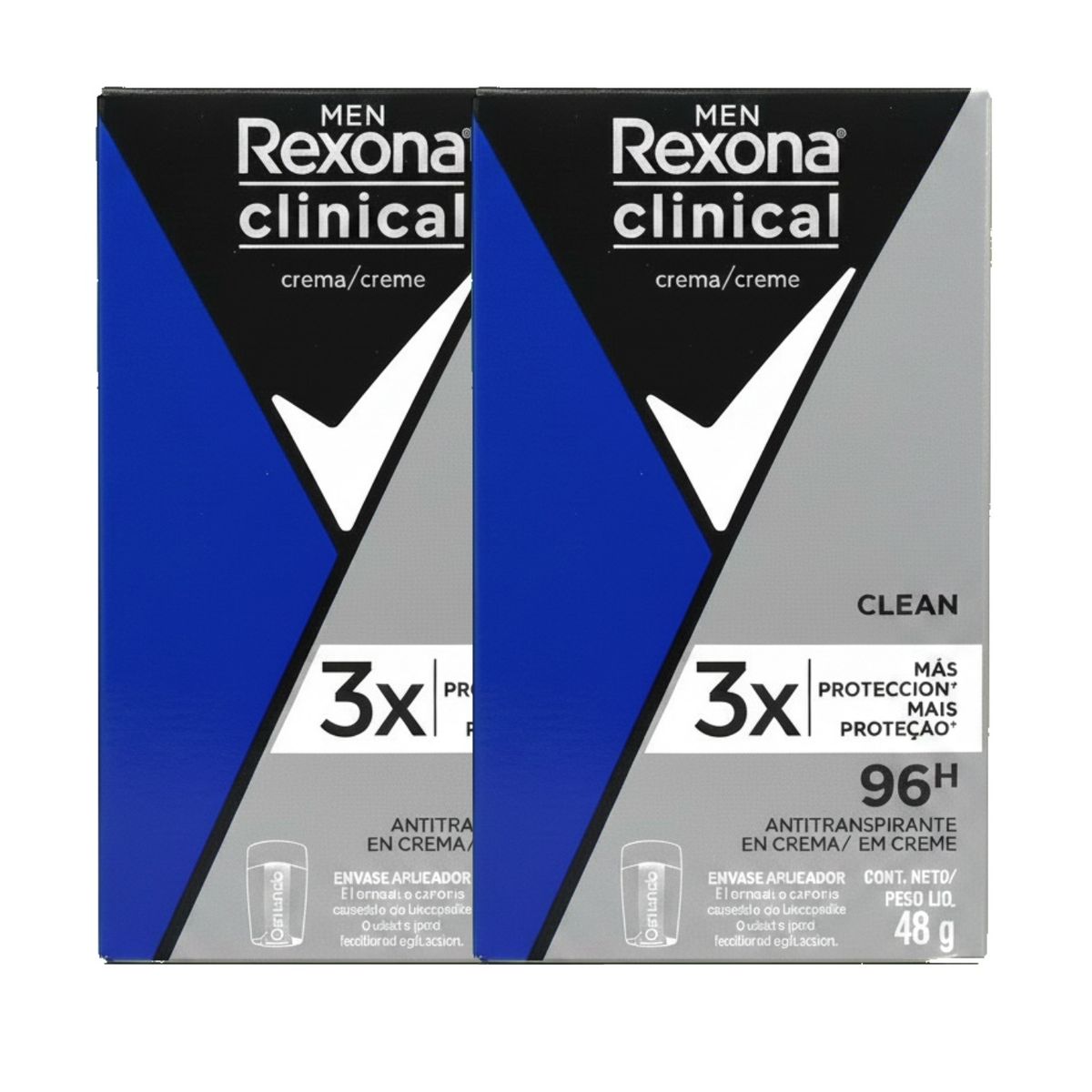 REXONA - Pack 2 Rexona Men Clinical Desodorante Crema Clean 48 g