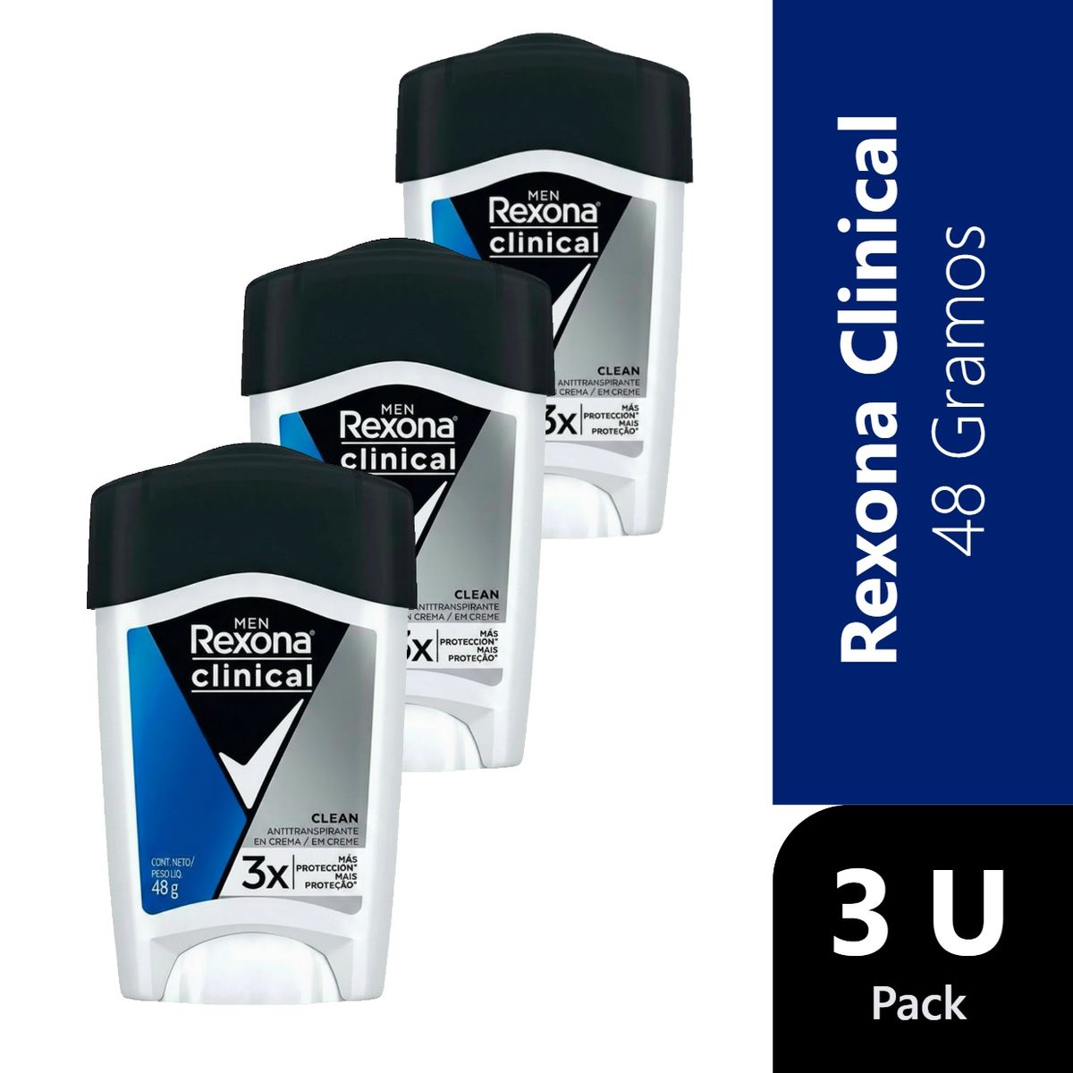 REXONA - Pack 3 Rexona Men Clinical Desodorante Crema Clean 48 g