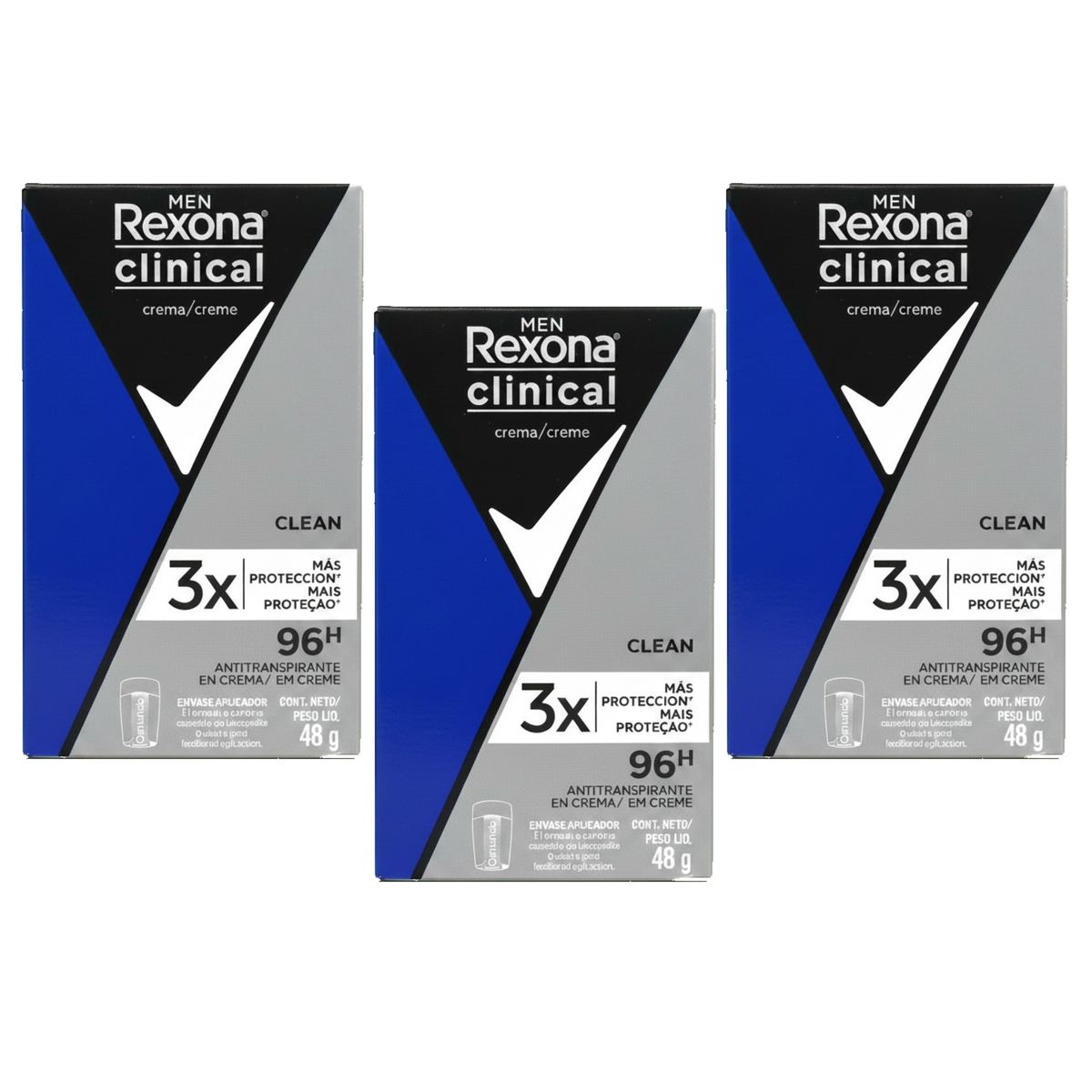 REXONA - Pack 3 Rexona Men Clinical Desodorante Crema Clean 48 g