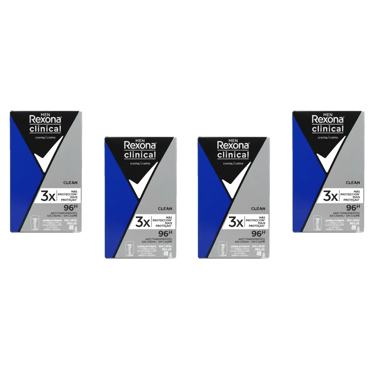 REXONA - Pack 4 Rexona Men Clinical Desodorante Crema Clean 48 g