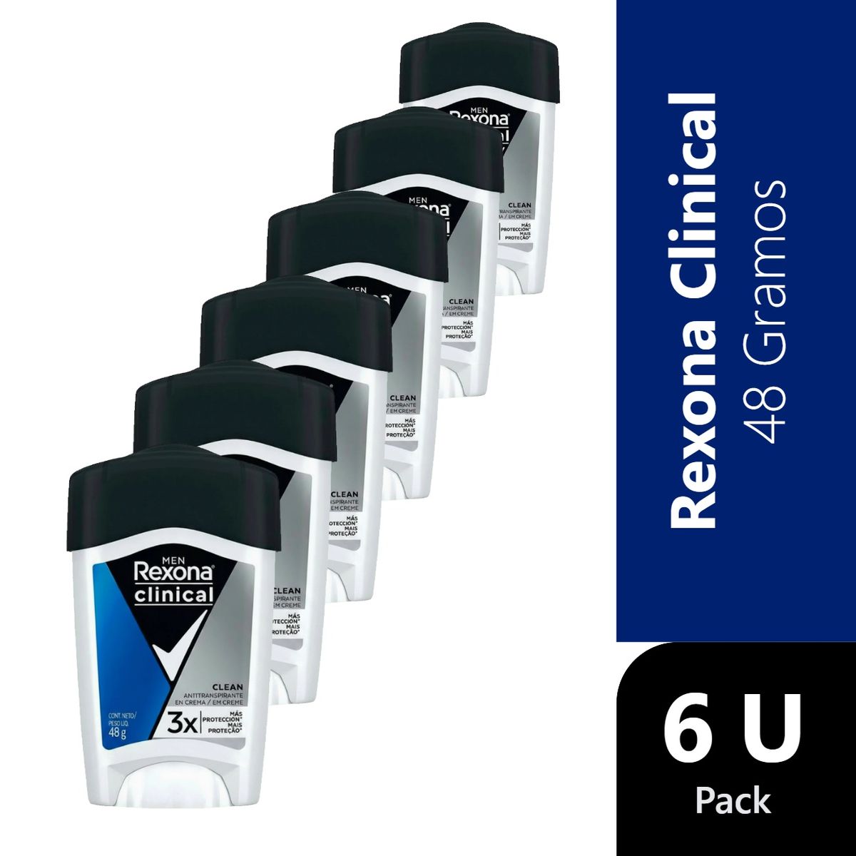 REXONA - Pack 6 Rexona Men Clinical Desodorante Crema Clean 48 g