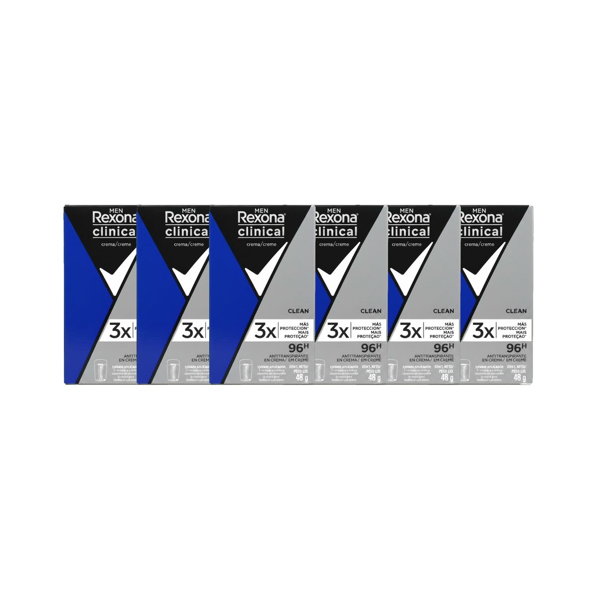REXONA - Pack 6 Rexona Men Clinical Desodorante Crema Clean 48 g