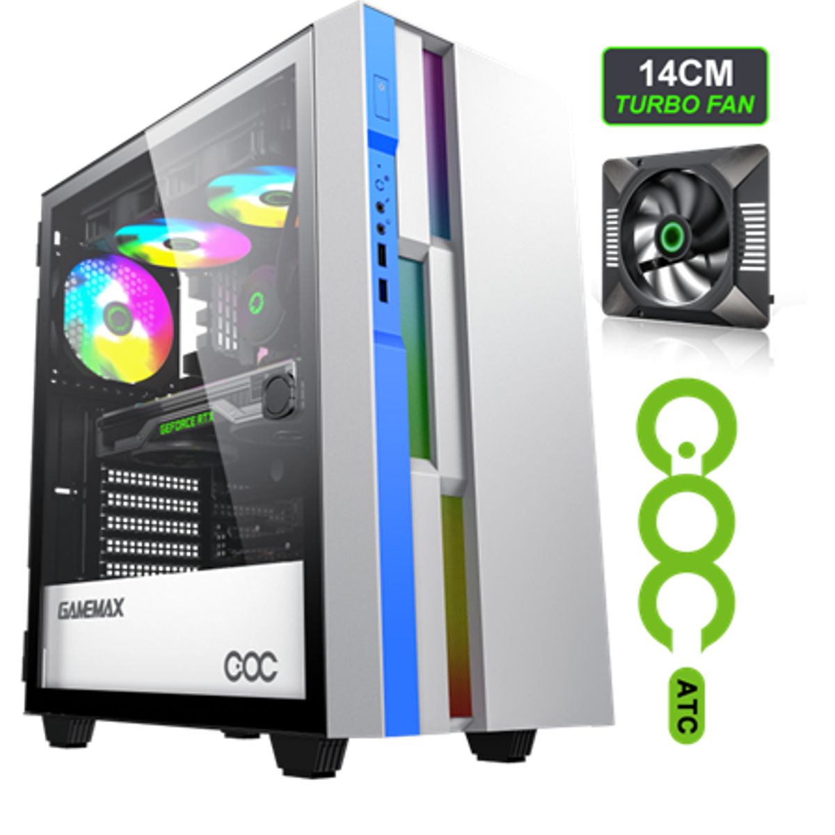 GAMEMAX - GABINETE GAMER GAMEMAX BRUFEN C3  COC WHITE/BLUE ATX