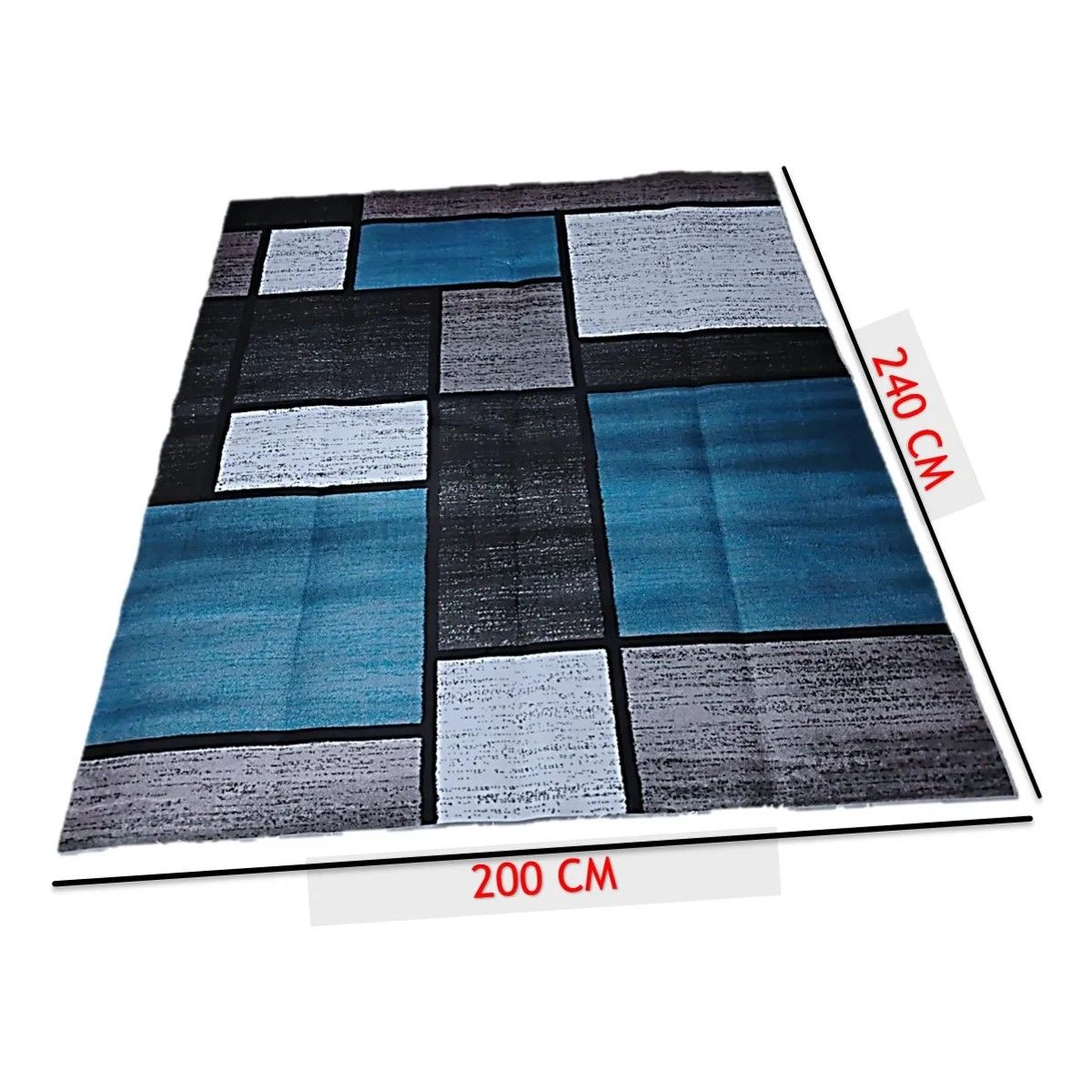 GENERICO - Alfombra 3D Cuadros Azul Gris 200x240 WM WM