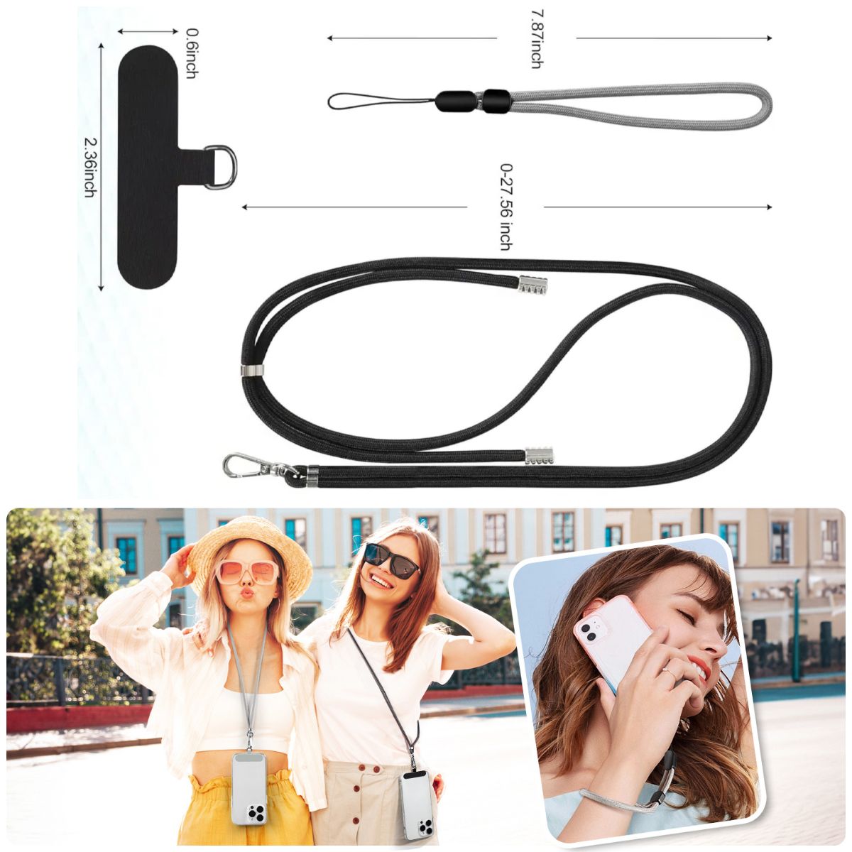 GENERICO - Set de 4 Piezas de Cordón y Colgante Universal para Celular, Diseño Sencillo