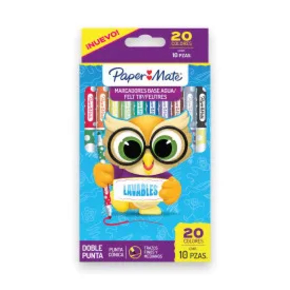 PAPER MATE - Plumones Marcadores Doble Punta Cónica PaperMate 10 Colores