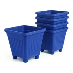 GENERICO - Pack 5 Maceteros Plástico Cuadrado Azul 22 cm