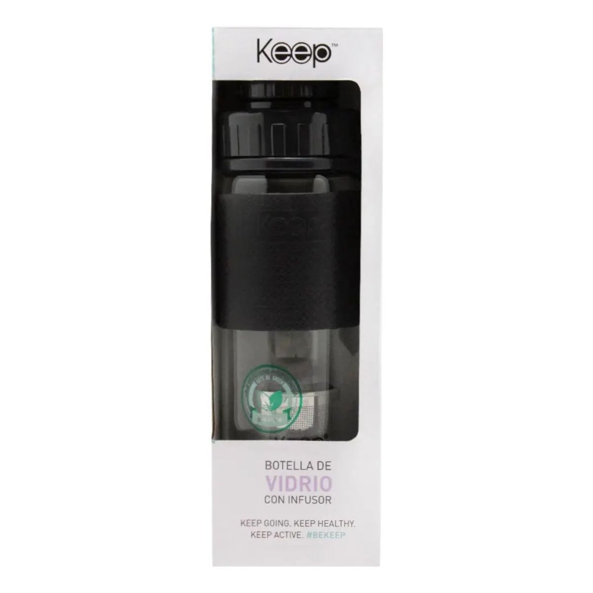 KEEP - Botella Vidrio Con Infusor Té Hierbas 410ml Keep Negro