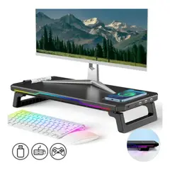 METEX - Base Soporte Monitor 2 Alturas Rgb 4 Usb Carga Inalámbrica