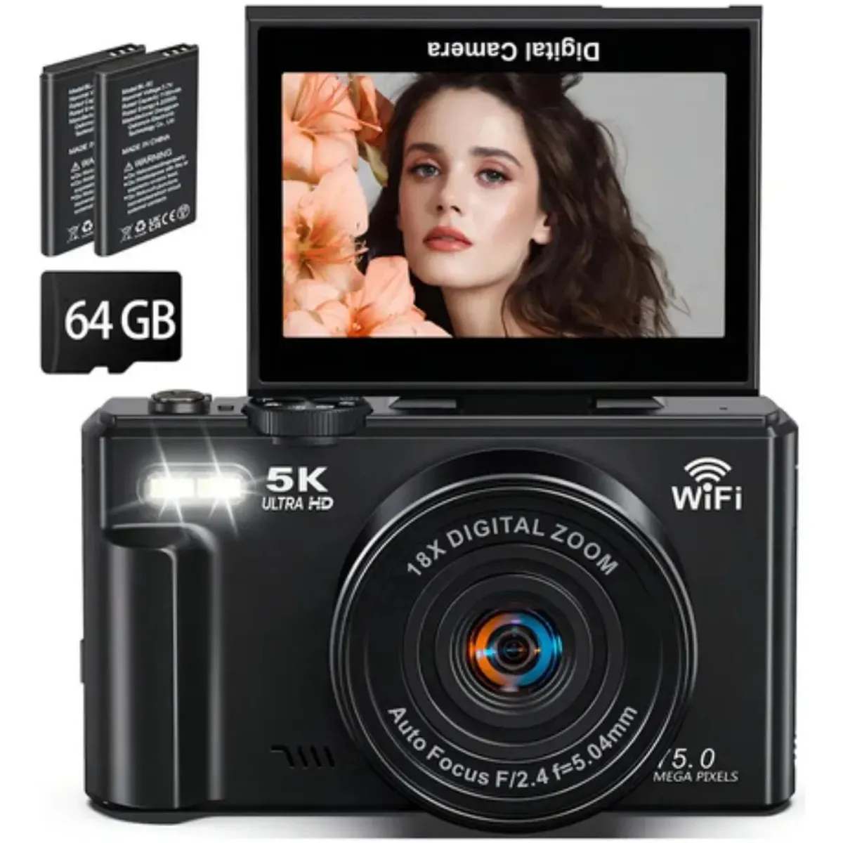 METEX - Cámara Digital 5k 75mp Wifi Con Pantalla Lcd Giratoria