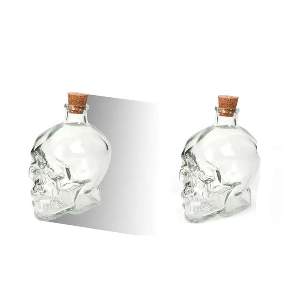 GENERICO - BOTELLA DE VIDRIO FORMA DE CALAVERA 750ML TAPA DE CORCHO