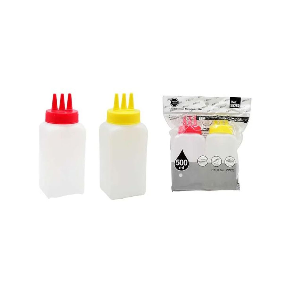 GENERICO - SET DE 2 BOTELLAS DE PLÁSTICO PARA SALSAS 500ml