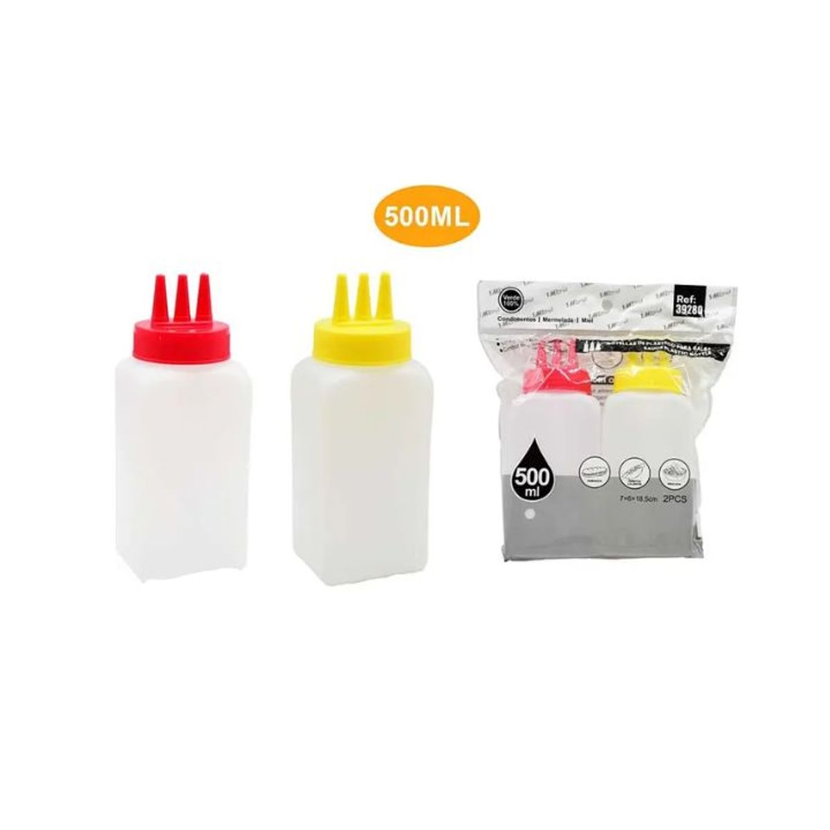 GENERICO - SET DE 2 BOTELLAS DE PLÁSTICO PARA SALSAS 500ml