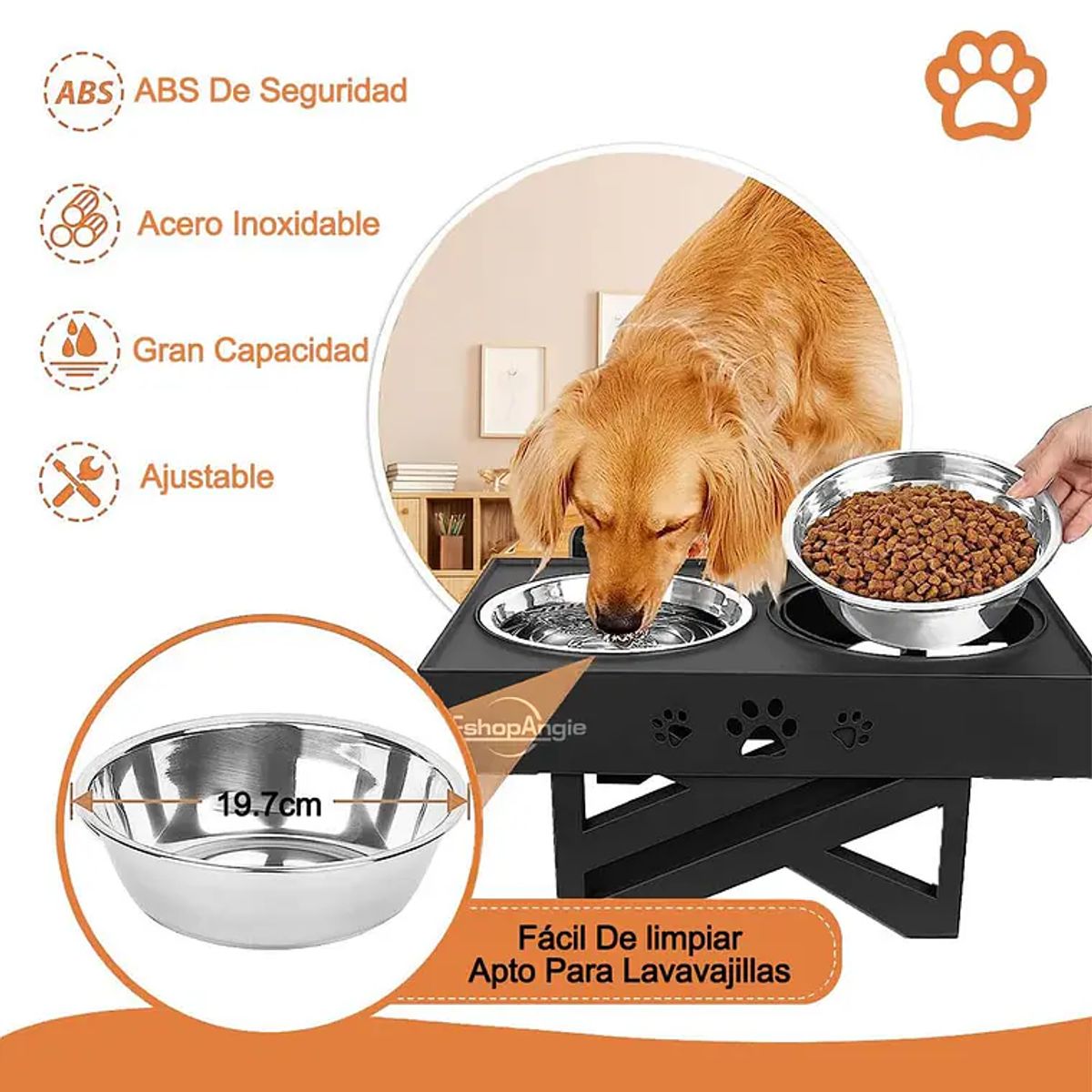 GENERICO - Comedero-bebedero Para Perros Altura Ajustable - Plato Acero