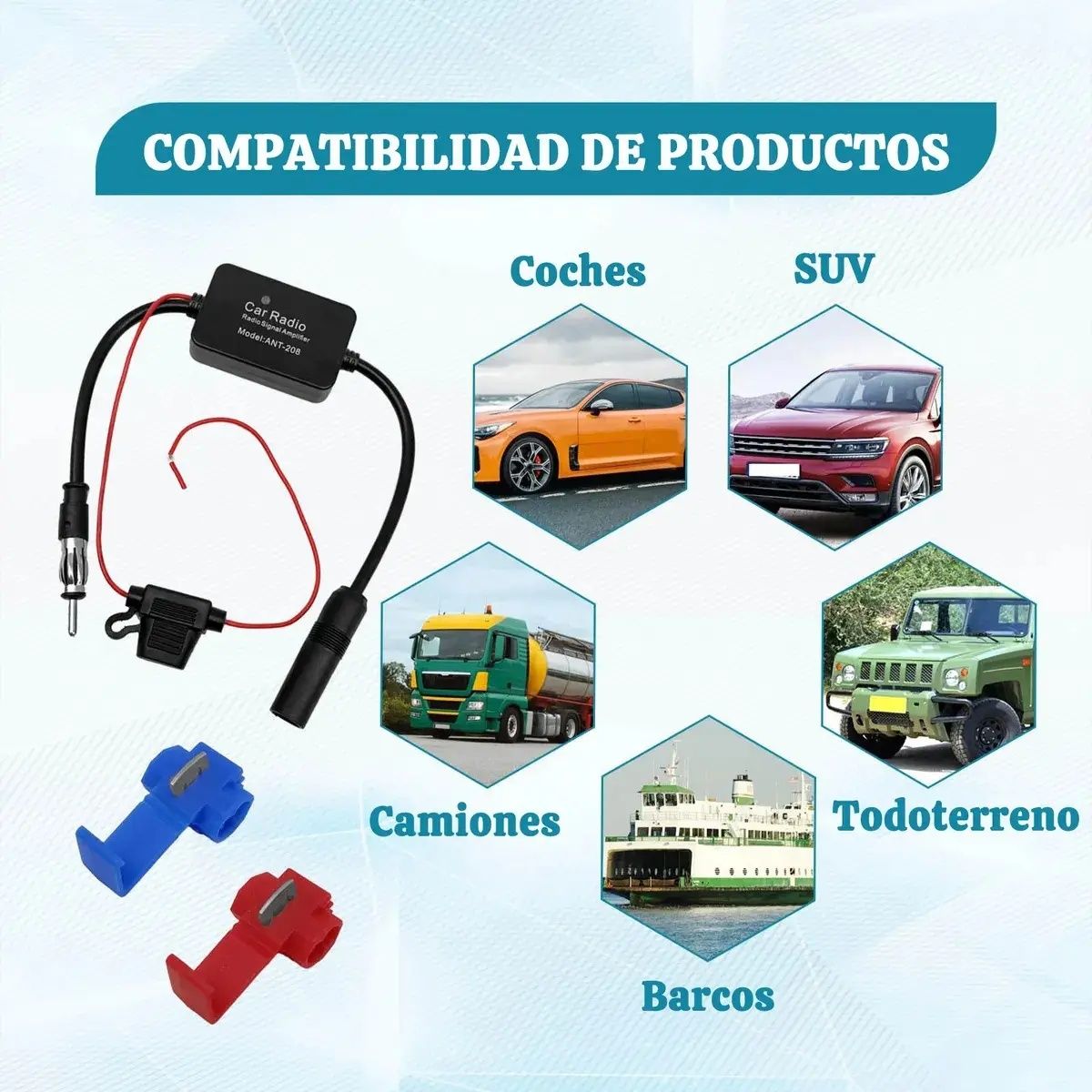 GENERICO - Amplificador De Señal Fm Radio De Auto Universal 12v Ant-208